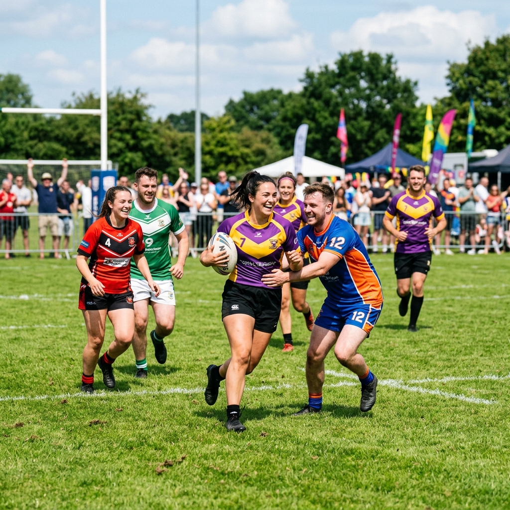 Zawodnicy grający w przyjaznej atmosferze Rugby 11s