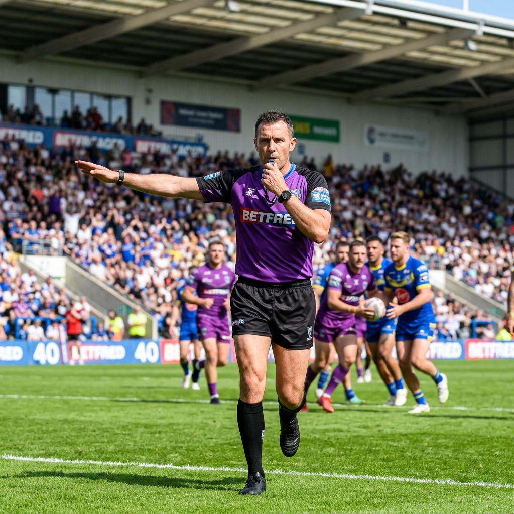 Sędzia meczu w trakcie wskazywania decyzji